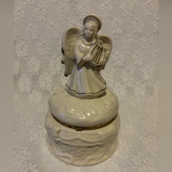 Other - Ceramic Angel with Harp Hinged Trinket Box